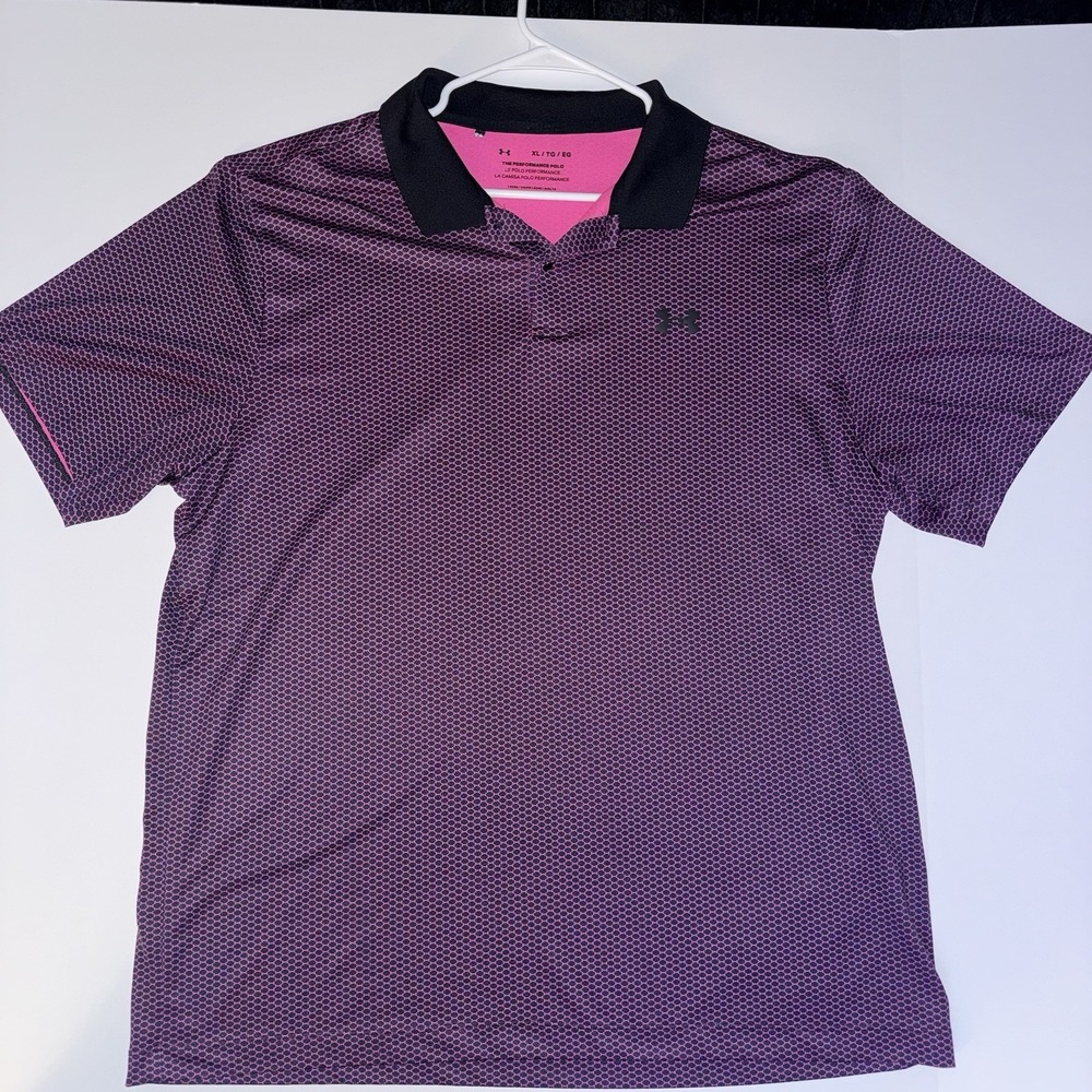 Men's XL Under Armour Performance Polo‎ Purple Pink Geometric Golf Shirt